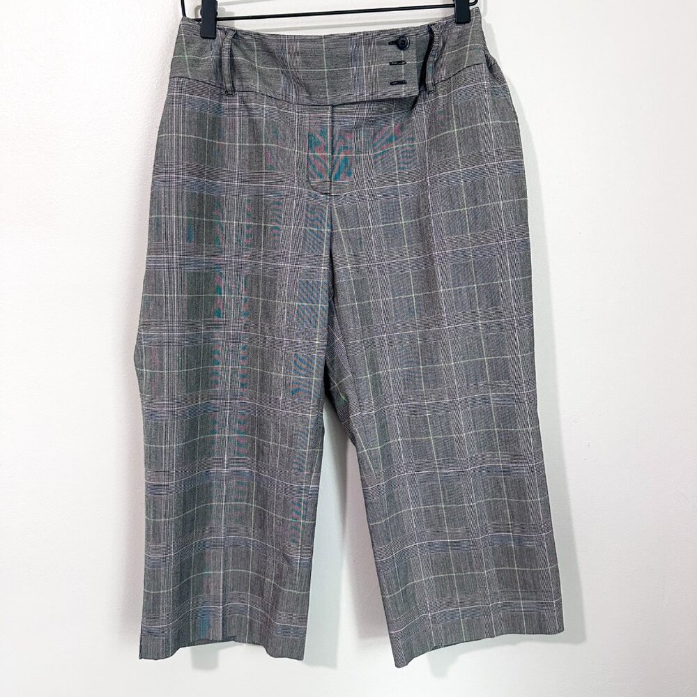 Style & Co Women's Plaid Gray Stretch Cropped Wide-Leg Pants Size 14